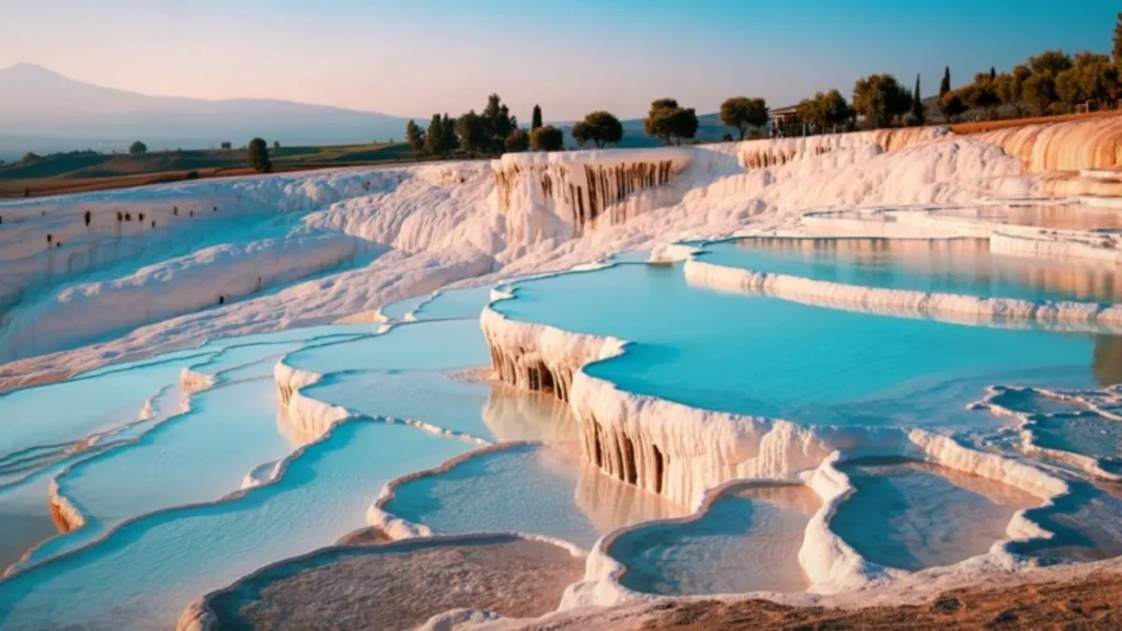 Turquia magica. Piscinas termales de travertino blanco y aguas turquesas en Pamukkale Turquia con Traveland